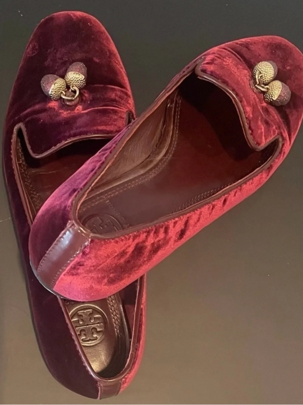 Tory Burch Burgundy Velvet Acorn Charm 